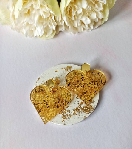 gold leopard print acrylic earrings, leopard print heart earrings