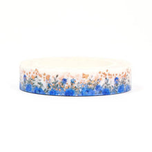 Load image into Gallery viewer, gold foil blue flower washi tape, blue &amp; gold rose decorative tape