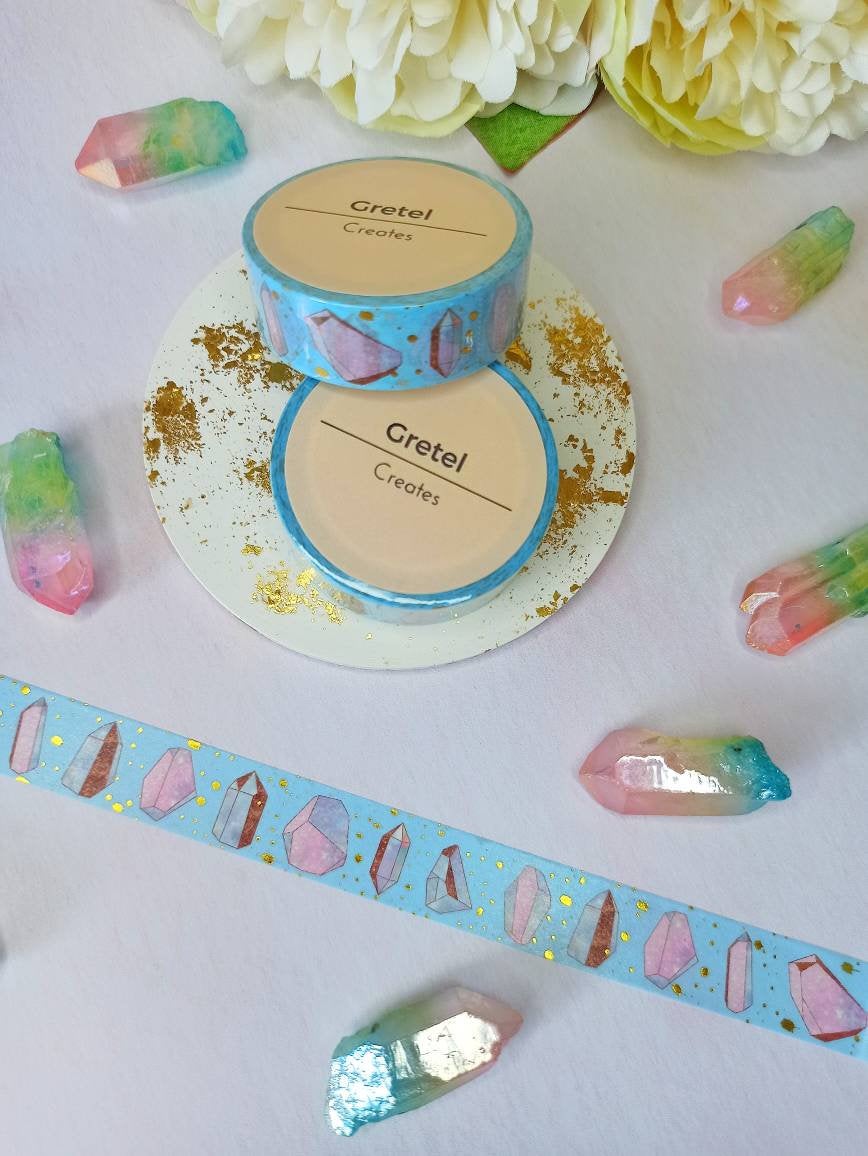 gold foil crystal washi tape, pink & blue crystal decorative tape