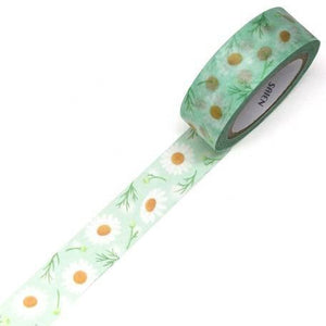 chamomile flower washi tape, green & white floral decorative tape