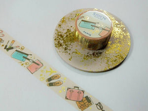 Vacation Packing Washi Tape, Gold Foil Holiday Time Decorative Tape