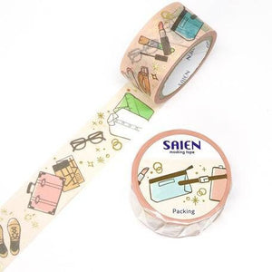 Vacation Packing Washi Tape, Gold Foil Holiday Time Decorative Tape