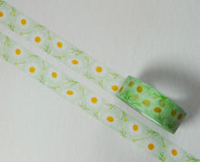 Load image into Gallery viewer, chamomile flower washi tape, green &amp; white floral decorative tape