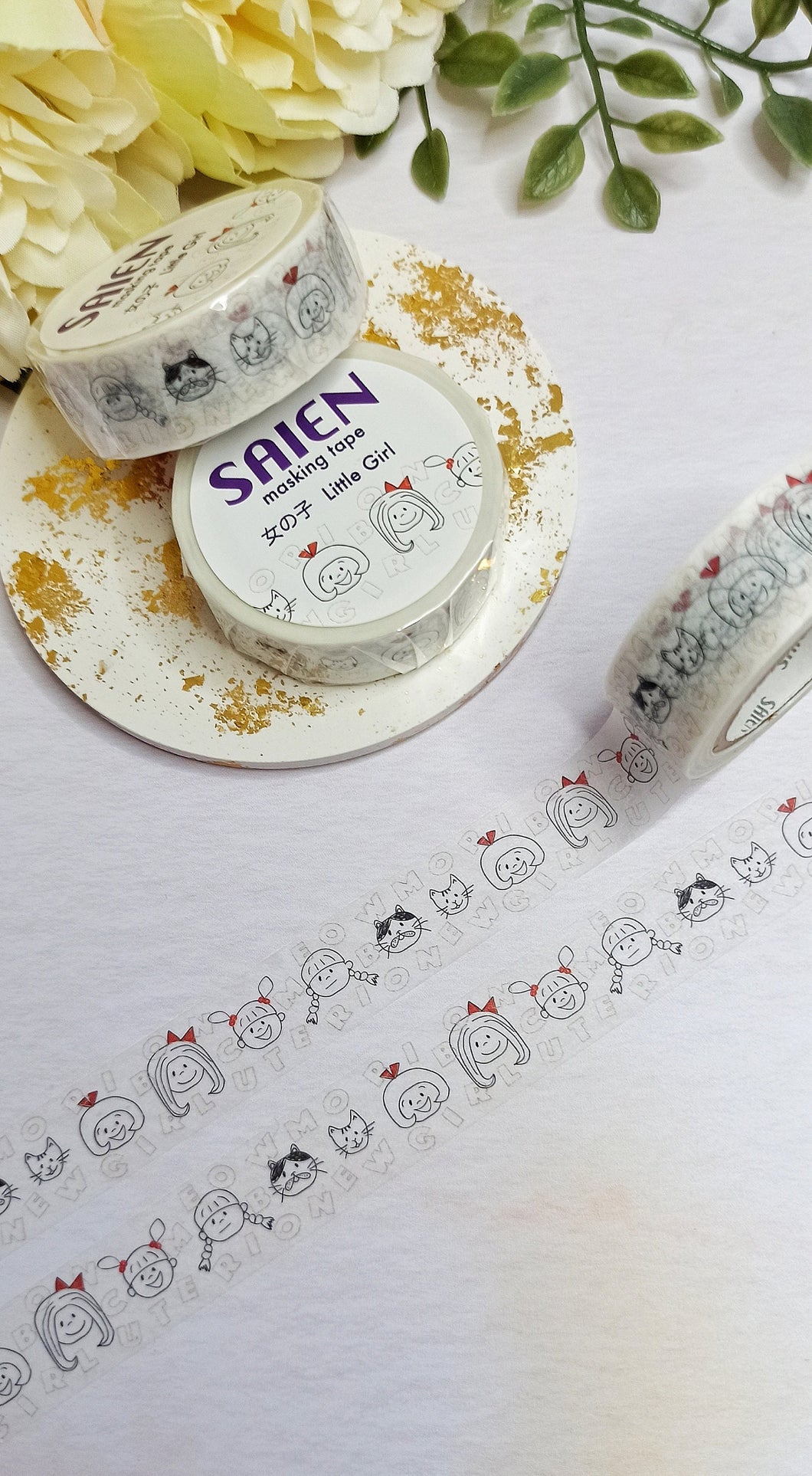 little girl doodle washi tape, cat doodle decorative tape