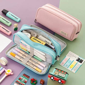 colourful large capacity triple pocket pencil case