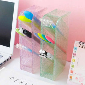 glitter acrylic desktop pen organiser,  kawaii pen pot