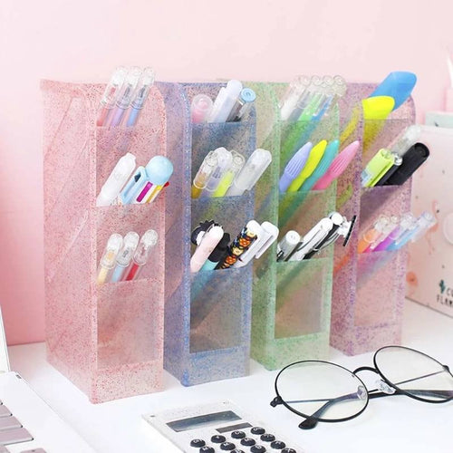 glitter acrylic desktop pen organiser,  kawaii pen pot