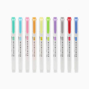 A set of Zebra Mildliner Individual Dual Tipped Highlighter pens on a white background.